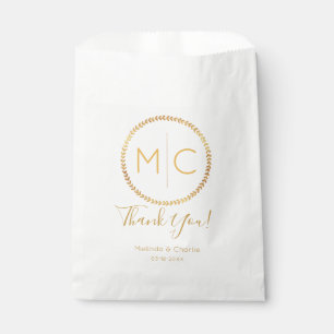 Elegant Gold Rustic Wreath Leaf Monogram Wedding Favour Bag