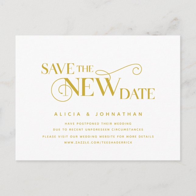 Elegant Gold, Save the new date, Postponement Postcard (Front)