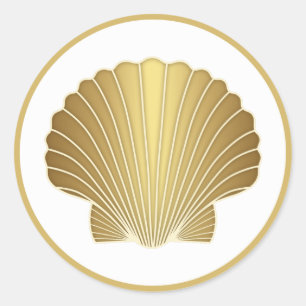 Elegant Gold Scallop Shell Classic Round Sticker