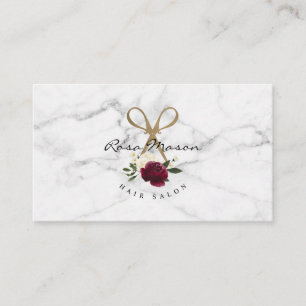 Elegant Gold Scissor & Red Watercolor Floral Logo Business Card