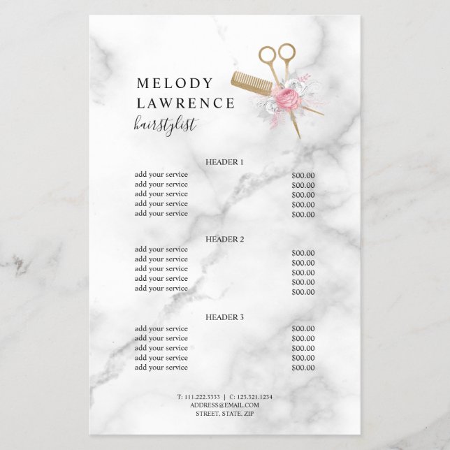 Elegant gold scissors comb hairstylist flyer (Front)