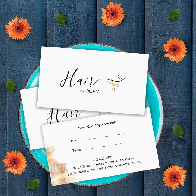Elegant Gold Scissors Hairdresser Hair Salon Appointment Card (Front and Back)