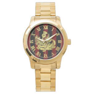 Elegant Gold Scottish Thistle on Stripe Watch