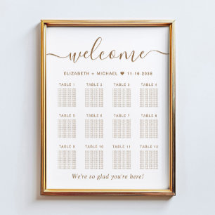 Elegant Gold Script 12 Table Wedding Seating Chart