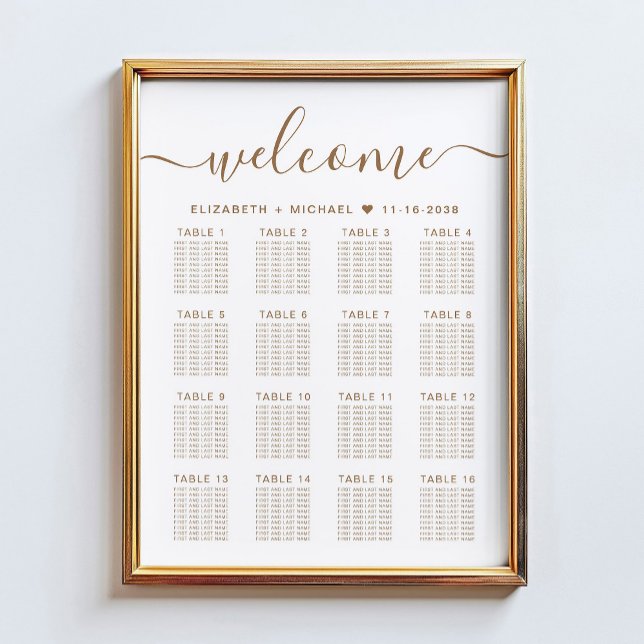 Elegant Gold Script 16 Table Wedding Seating Chart (Creator Uploaded)