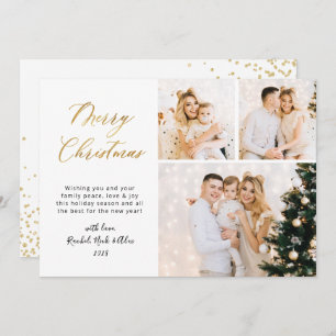 Elegant Gold Script 3 Multi Photo Christmas Holiday Card