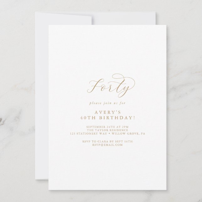 Elegant Gold Script 40th Birthday Party Invitation (Front)