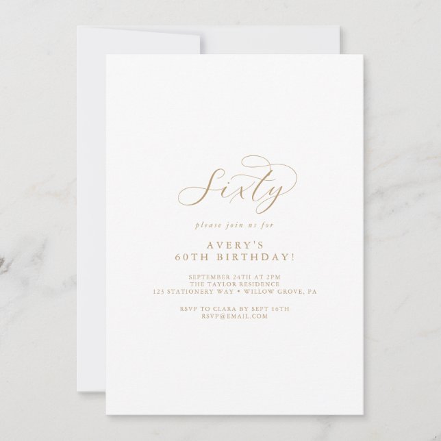 Elegant Gold Script 60th Birthday Party Invitation (Front)