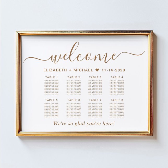 Elegant Gold Script 8 Table Wedding Seating Chart (Creator Uploaded)