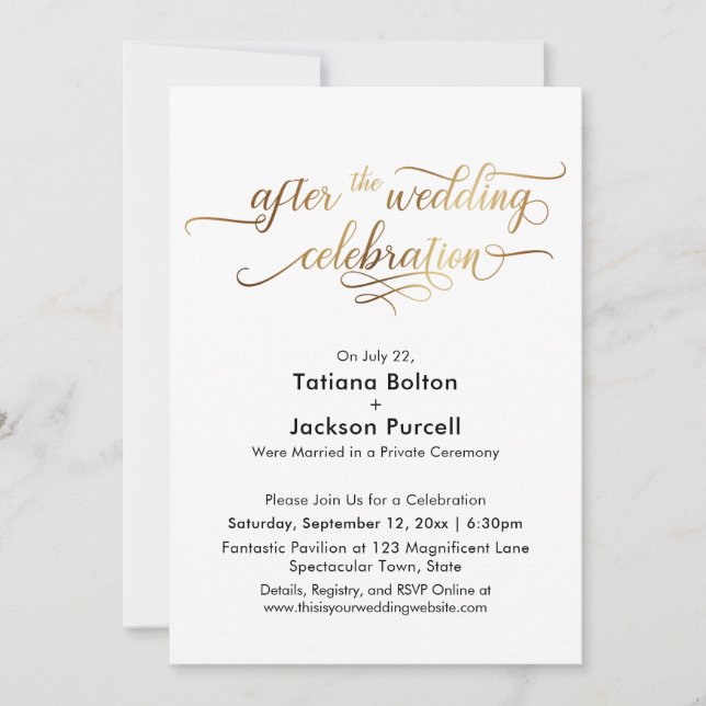 Elegant Gold Script After the Wedding Celebration Invitation (Front)
