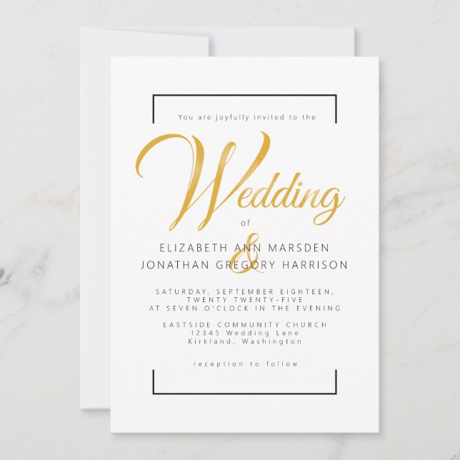 Elegant Gold Script and Black Scripture Religious Invitation (Front)