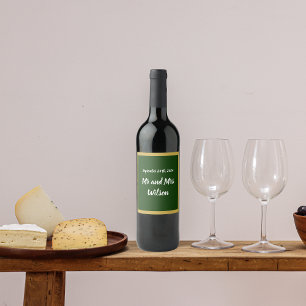 Elegant Gold Script and Frame on Green Wine Labels