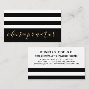Elegant Gold Script and Stripes Chiropractor Business Card