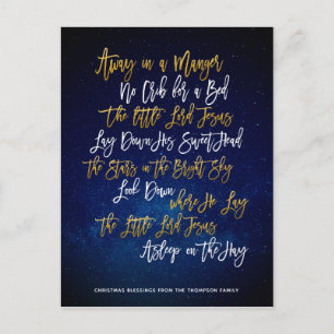 Elegant Gold Script Away In A Manger Festive Carol Holiday Postcard
