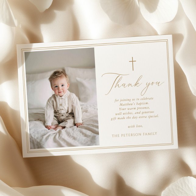 Elegant Gold Script Baptism Flat Thank You Card (Creator Uploaded)