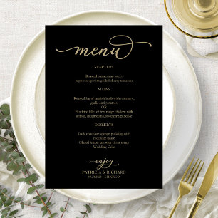 Elegant Gold Script Black Wedding Menu