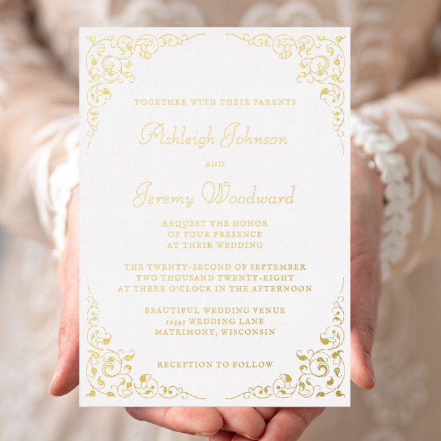 Elegant Gold Script Botanical Frame Wedding (Creator Uploaded)