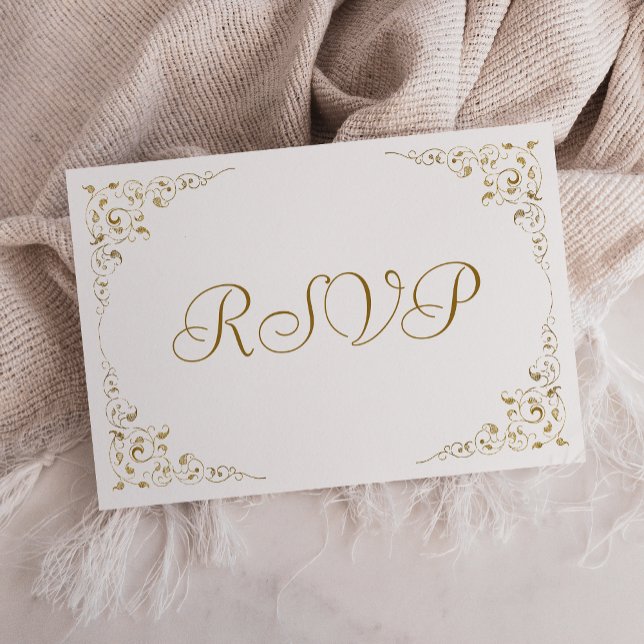 Elegant Gold Script Botanical Frame Wedding RSVP Card (Creator Uploaded)
