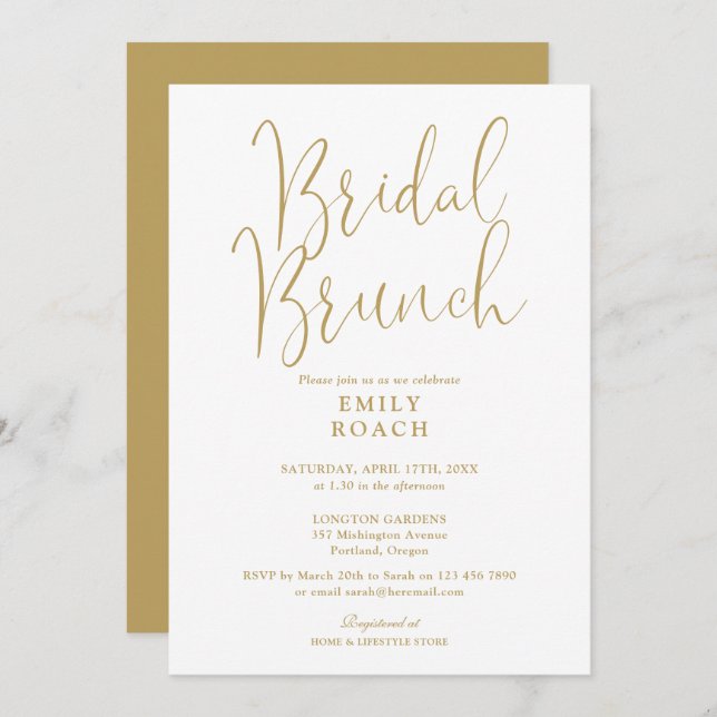 Elegant Gold Script Bridal Bunch Shower Invitation (Front/Back)