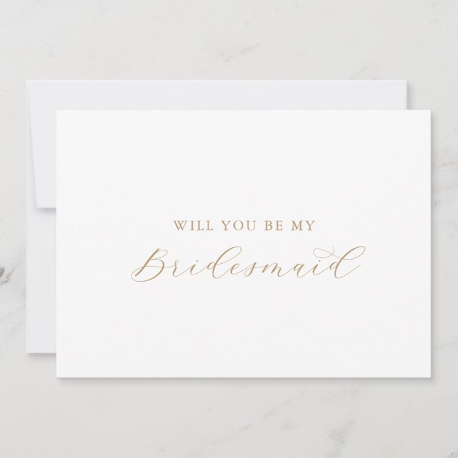 Elegant Gold Script Bridesmaid Proposal Card (Front)