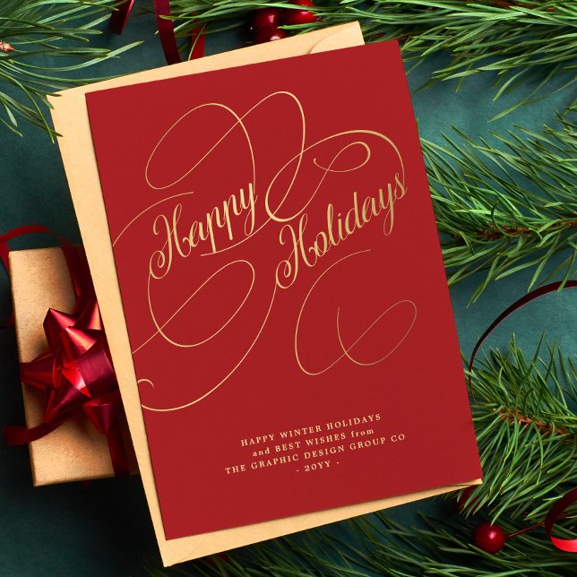 Elegant gold script business corporate  holiday card (Creator Uploaded)
