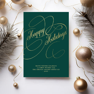 Elegant gold script business corporate holiday card