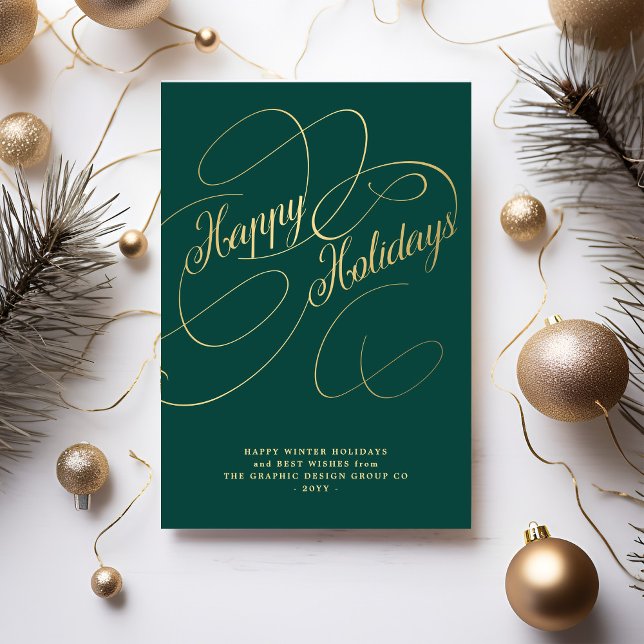 Elegant gold script business corporate holiday card (Creator Uploaded)