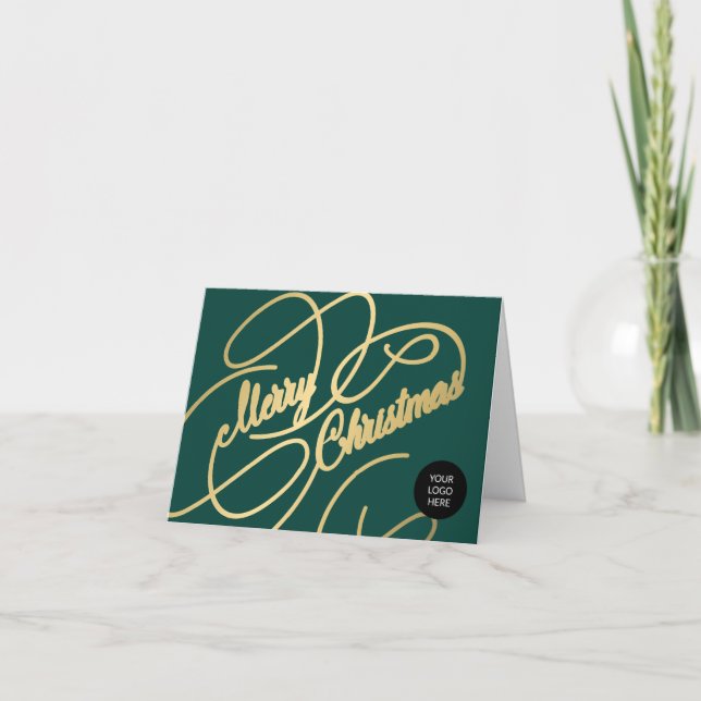 Elegant gold script business corporate logo holiday card (Front)