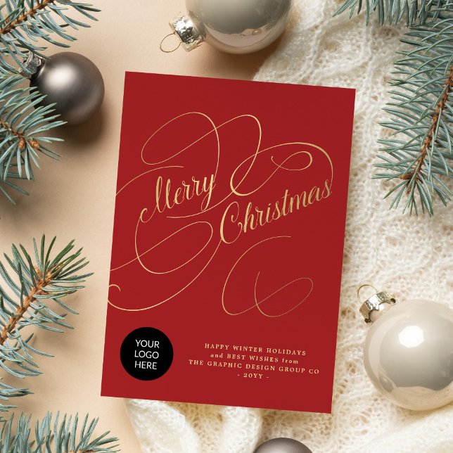 Elegant gold script business corporate logo holiday card (Creator Uploaded)