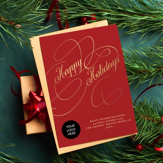 Elegant gold script business corporate logo holiday card (Creator Uploaded)