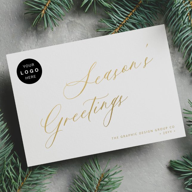 Elegant gold script business LOGO corporate  Holiday Card (Creator Uploaded)