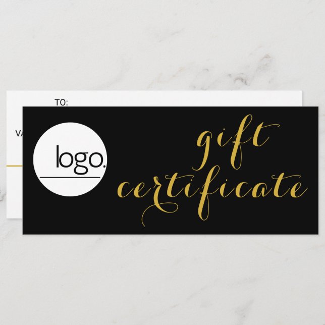 ELEGANT GOLD SCRIPT BUSINESS LOGO GIFT CERTIFICATE (Front/Back)