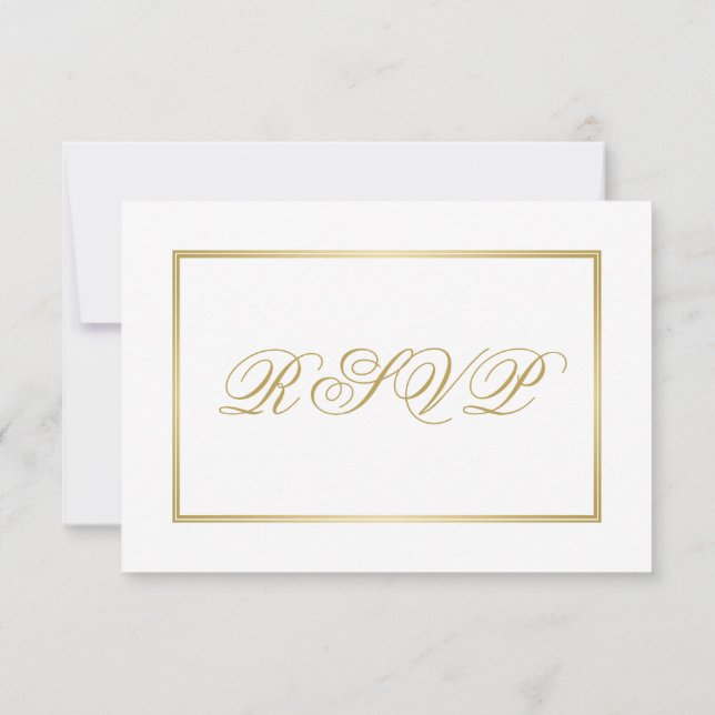 Elegant Gold Script Calligraphy on White Wedding RSVP Card (Back)