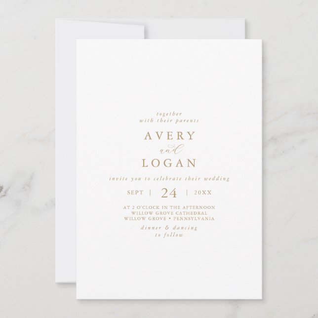 Elegant Gold Script Casual Wedding Invitation (Front)