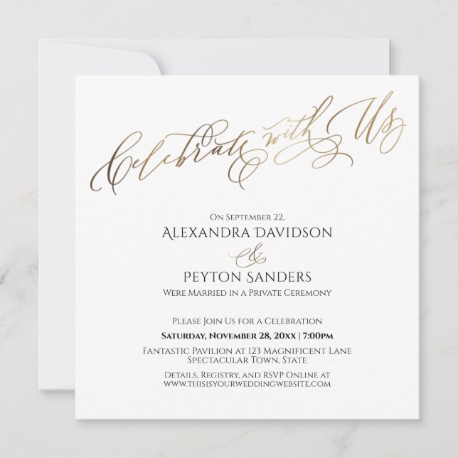 Elegant Gold Script Celebrate with Us Reception Invitation (Front)