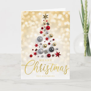 Elegant Gold Script Christmas Lights Holiday Card