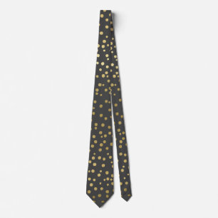 Elegant Gold Script & Confetti Black Christmas Tie