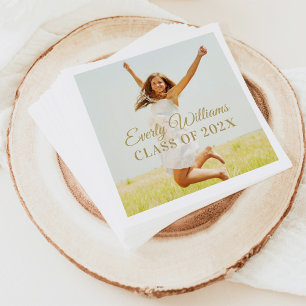 Elegant Gold Script Custom 2025 Graduation Photo Napkin