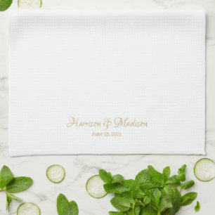 Elegant gold script custom Wedding favours Tea Towel
