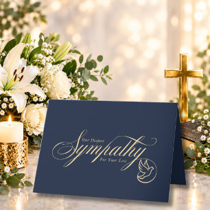 Elegant Gold Script Dove Blue Condolence Sympathy Card