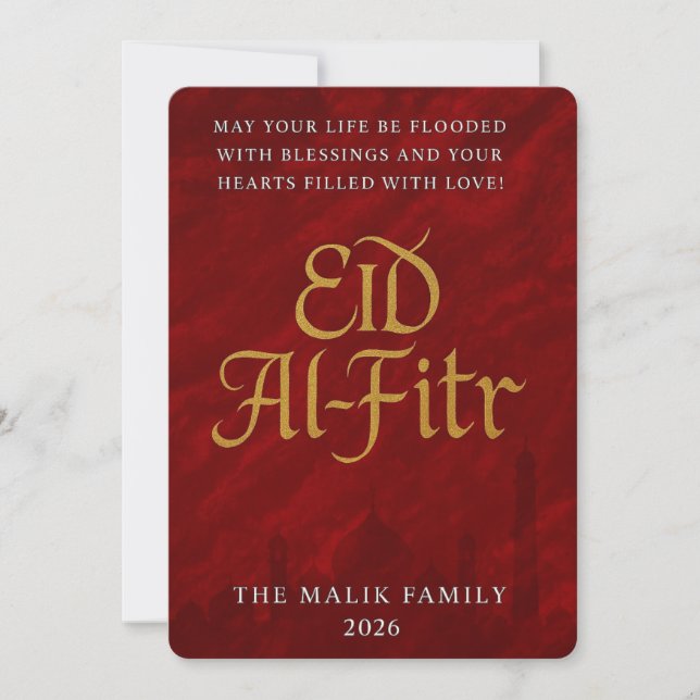 Elegant Gold Script Eid Al-Fitr Greeting Holiday Card (Front)
