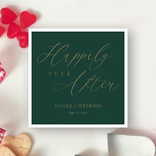 Elegant Gold Script Emerald Green Wedding Napkins