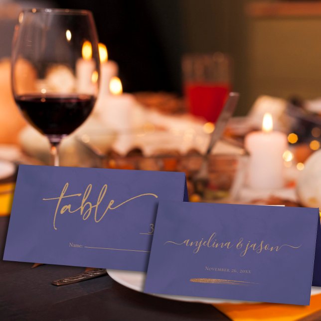 Elegant Gold Script Emerald Purple Wedding Place Card (Creator Uploaded)