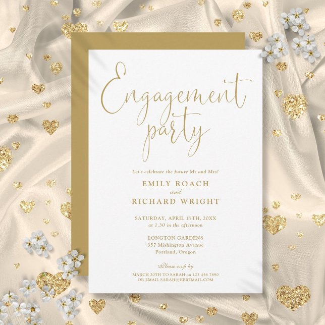 Elegant Gold Script Engagement Party Invitation (Elegant Gold Script Engagement Party Invitation)