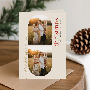 Elegant Gold Script Family Photo Merry Christmas Holiday Card