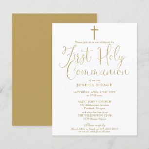 Elegant Gold Script First Holy Communion Postcard
