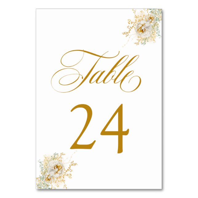 Elegant Gold Script Floral Wedding Table Number  (Front)