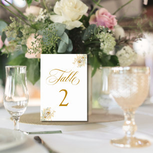 Elegant Gold Script Floral Wedding Table Number 2