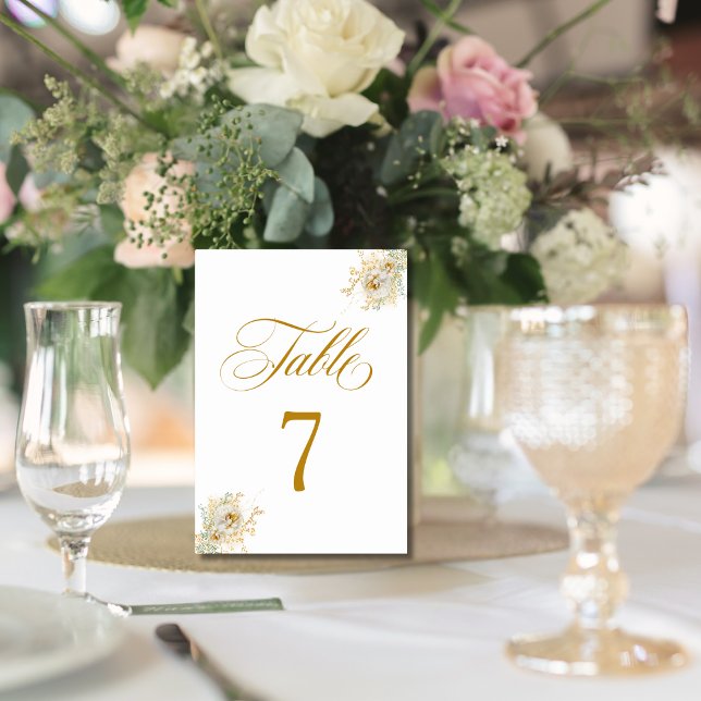 Elegant Gold Script Floral Wedding  Table Number 7 (Creator Uploaded)