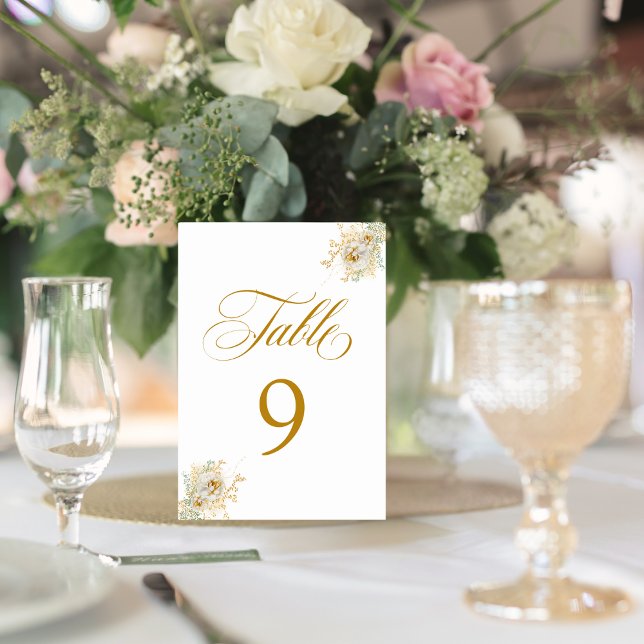 Elegant Gold Script Floral Wedding  Table Number 9 (Creator Uploaded)